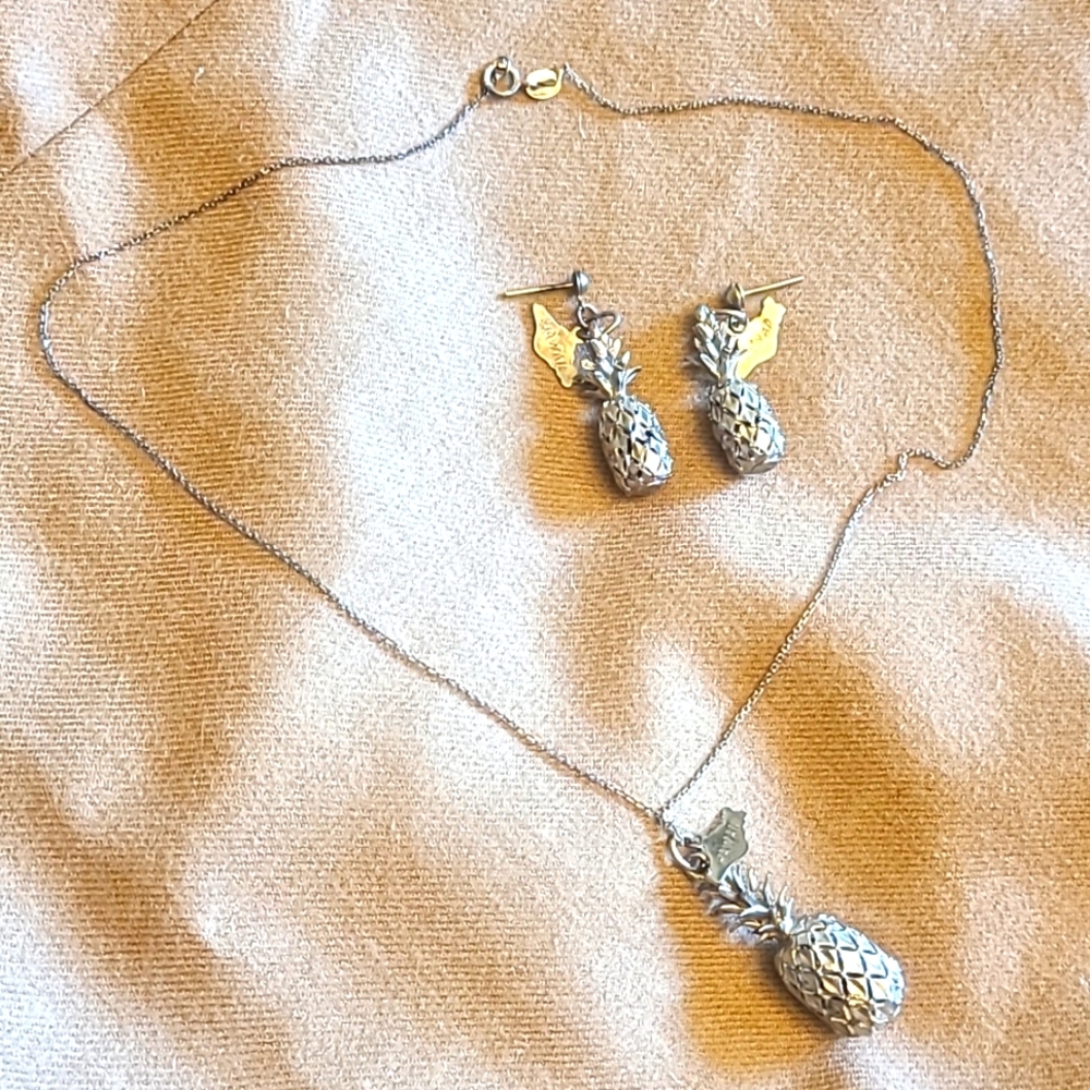 STERLING VINTAGE HAWAIIAN PINEAPPLE NECKLACE AND EARRINGS
